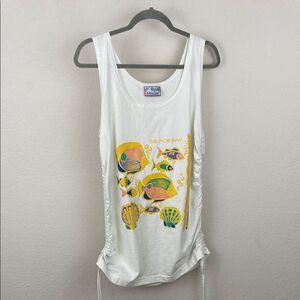 Vintage SS Norway White Tank Top Dress with Colorful Fish Design